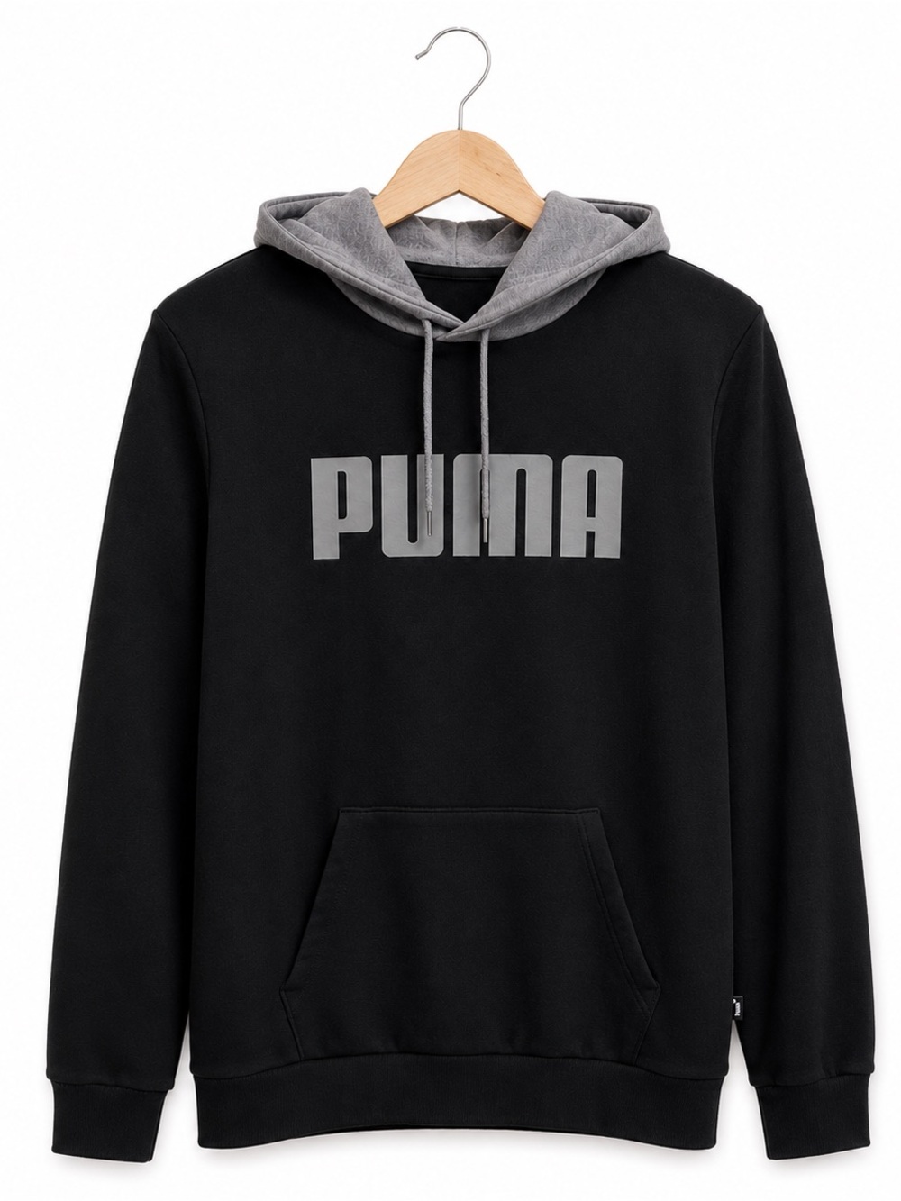 Puma Men's LT Large Tall Black Gray Colorblock Fleece Pullover Hoodie Sweatshirt